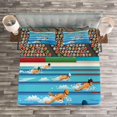 thumbnail image 3 of Ambesonne Cartoon Quilted Bedspread Set 3 Pcs, Olympics Swimming Race, Queen Size, Blue Beige Red, 3 of 3