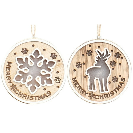 

NUOLUX 2Pcs Christmas Wooden Ornament LED Light Luminous Christmas Tree Pendant