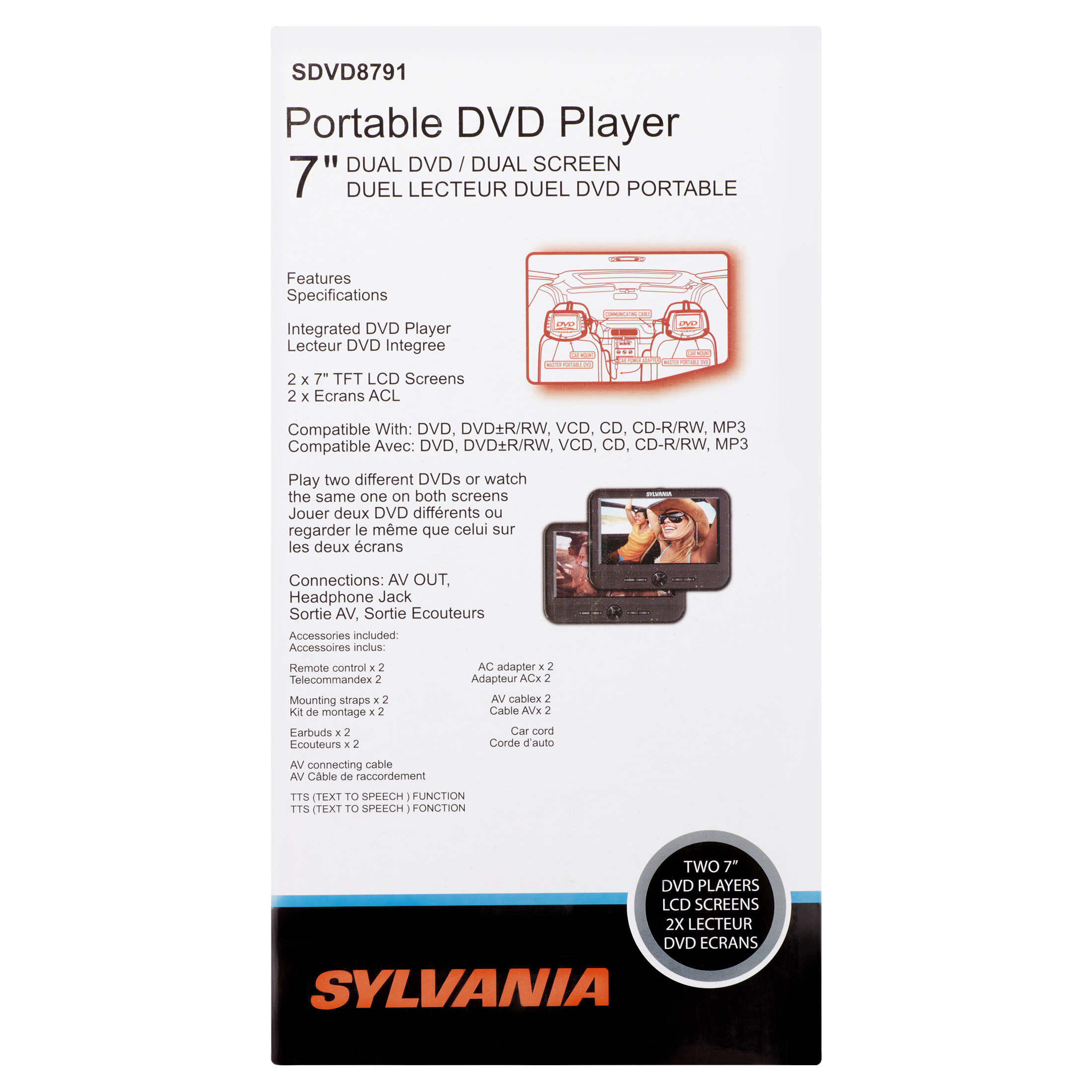 Sylvania 7" Dual Screen Portable DVD Player with Dual DVD Players, SDVD8791 - image 5 of 9
