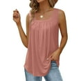 thumbnail image 4 of LIZUOJUNF Clearance Pink Summer Tank Tops for Women 2025 Loose Fit Pleated Square Neck Sleeveless Shirt Curved Hem Flowy Vest Basic Cotton, 4 of 9