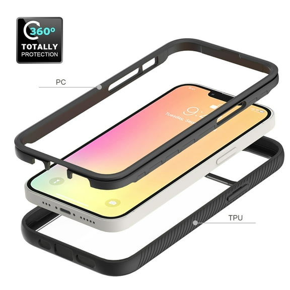 Xpm Case for Apple iPhone 13 Pro Max (6.7") Hybrid Shockproof Dual Layer Protection Rugged PC   TPU Bumper Frame Back Cover for iPhone 13 Pro Max - Clear Black