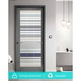 thumbnail image 5 of Window Privacy Film Navy Blue Stripes Stained Glass Window Film Decorative Sun Block Window Cover Grey White Geometric Country Line Window Clings Static Adhesive Sticker for Bathroom 17.7"x39.3", 5 of 7