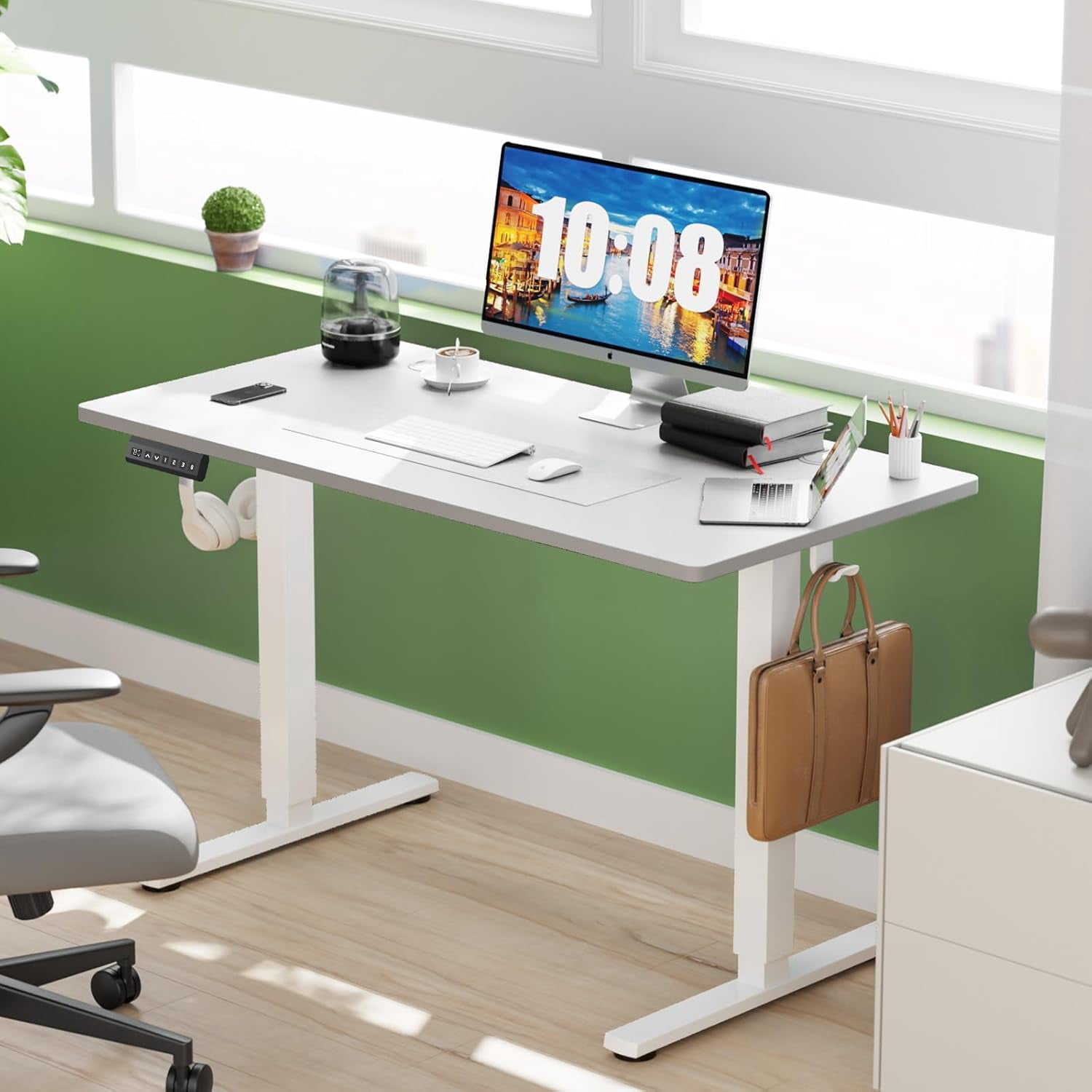 Electric Height Adjustable Standing Desk, 48x24 Inches, Ergonomic Sit-to-Stand Rising Computer Table for Home Office
