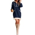 thumbnail image 4 of Women'S Oversized Sweatshirt Dress Half Zip V Neck Long Sleeve Contrast Fall Casual Mini Dresses Navy Blue M, 4 of 7