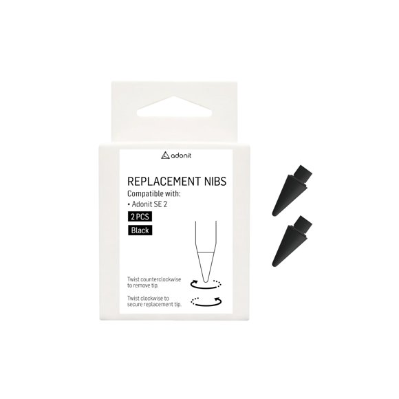 Puntas de repuesto para stylus Adonit SE 2, paquete de 2, negras