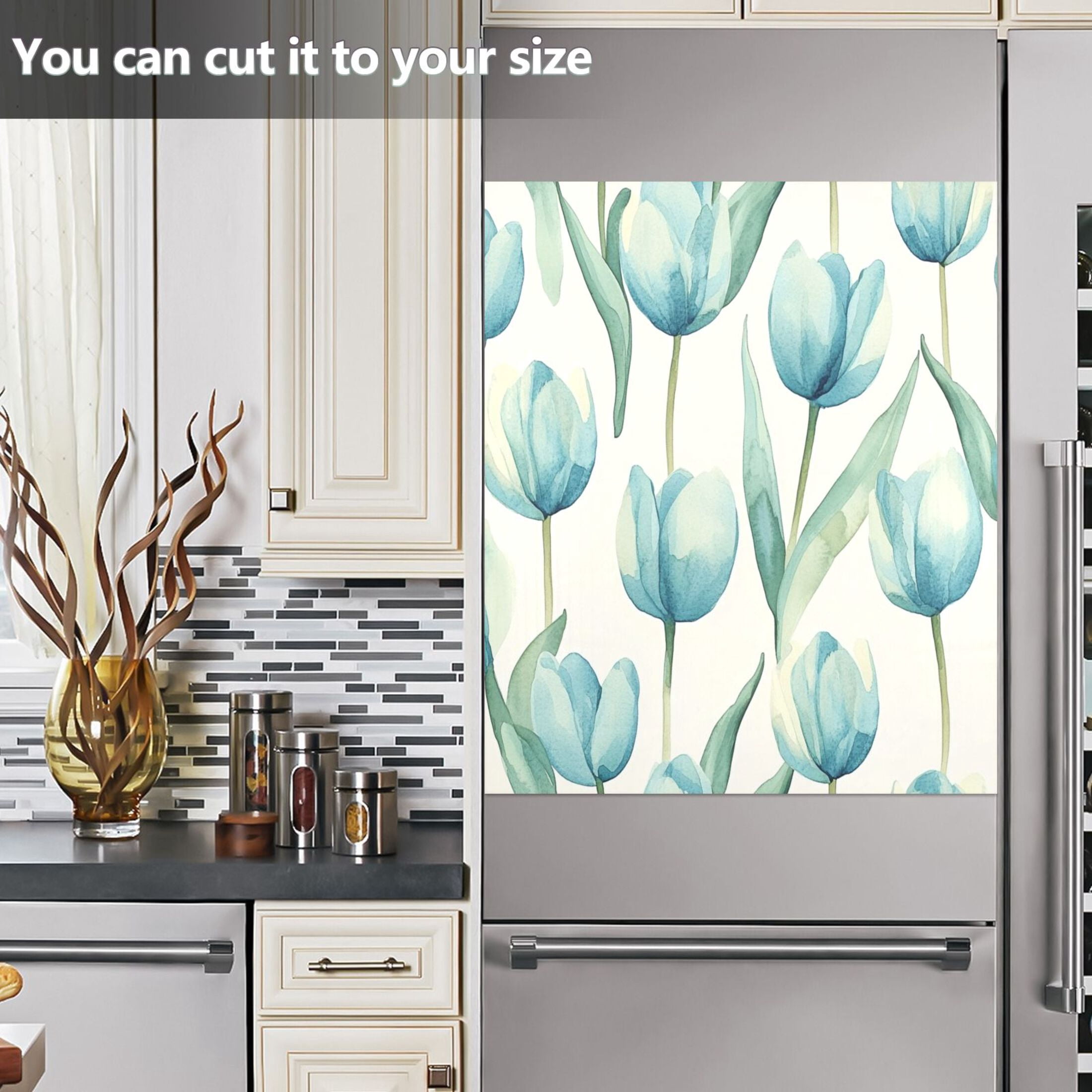 Dishwasher Magnetic Sticker 23x26 Inch Refrigerator Magnetic Sticker Washing Machine Magnetic Sticker Kitchen Panel Magnetic Sticker Home Decor Beautiful Blue Tulips