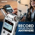 thumbnail image 3 of Tascam DR-05X Stereo Handheld Digital Audio Recorder with USB Audio Interface (Silver) + SR360 Headphones, Fur Windscreen, 16GB Memory Card, Tripod & Xpix AA Batteries With Travel Quick Charger, 3 of 8