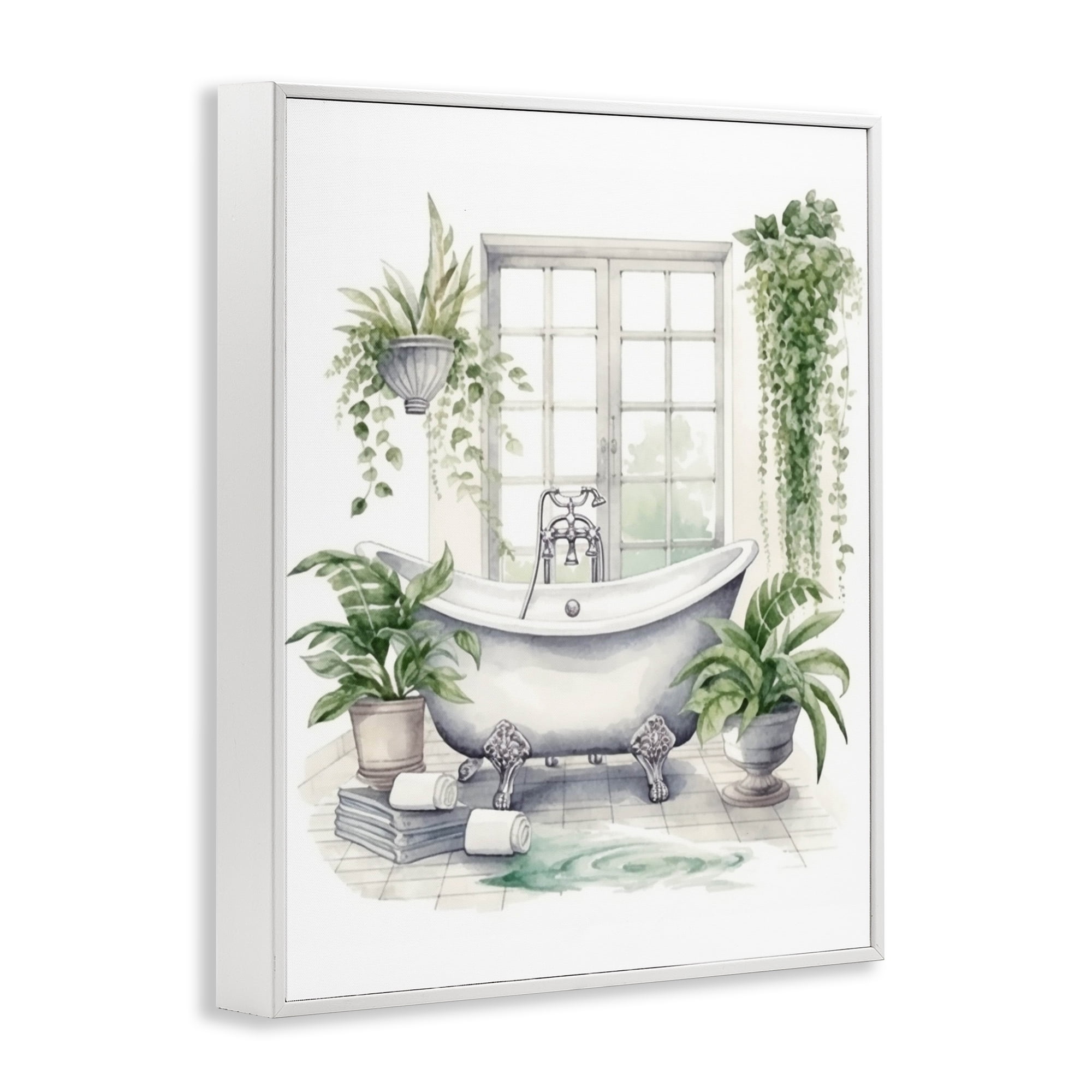 Lush Greenery Bathtub & Window White Framed Giclee Art, design by Lettered and Lined
