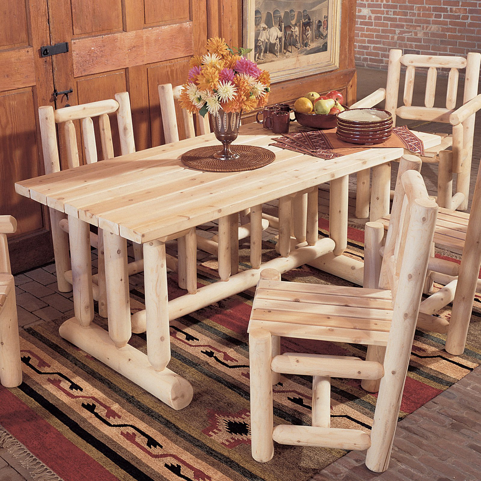 Rustic Natural Cedar Furniture Harvest, Cedar Dining Table And Chairs