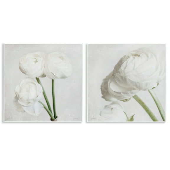 Stupell Industries Simple White Peony Stems Plants & Flowers Painting Unframed Art Print Wall Art, 12 x 12, Set of 2