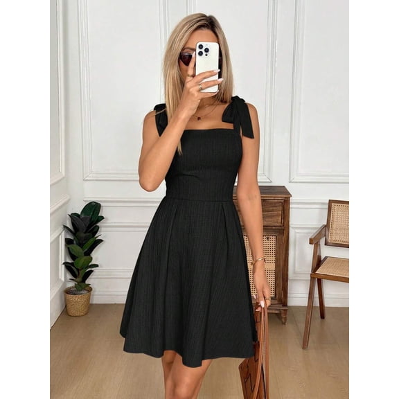 Women Casual Striped Tie Front Camisole Dress Sun Dress Summer Vacation Flowy Mini Dress