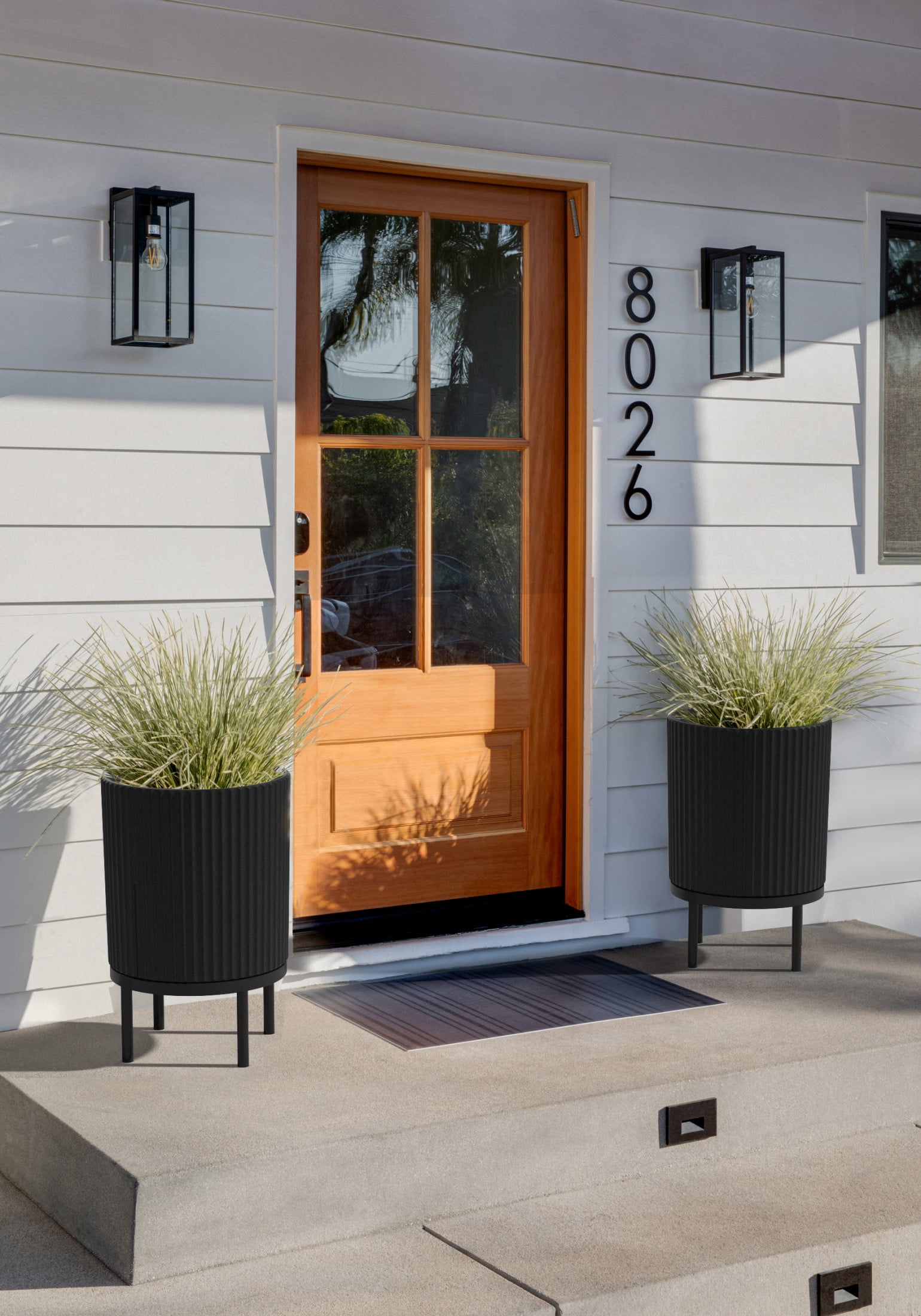 Veradek Demi Series Raised 16" Plastic-Stone Planter - (Black/Black, 2 Pack)