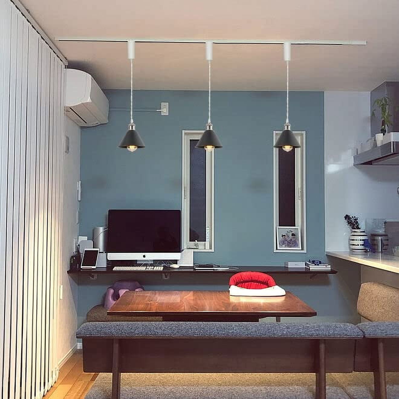 KAYYELAMP Plug in Cable Track Rail with Adjustable Cord Black Track Lighting Fixture Bright Nickel E26 Base H-Type Vintage Design for Kitchen Loft(No Bulb)