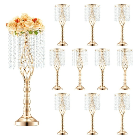 SHENGJINSH 10PCS 55cm/21.65” Tall Crystal Wedding Flower Stand Vase for Party Decor