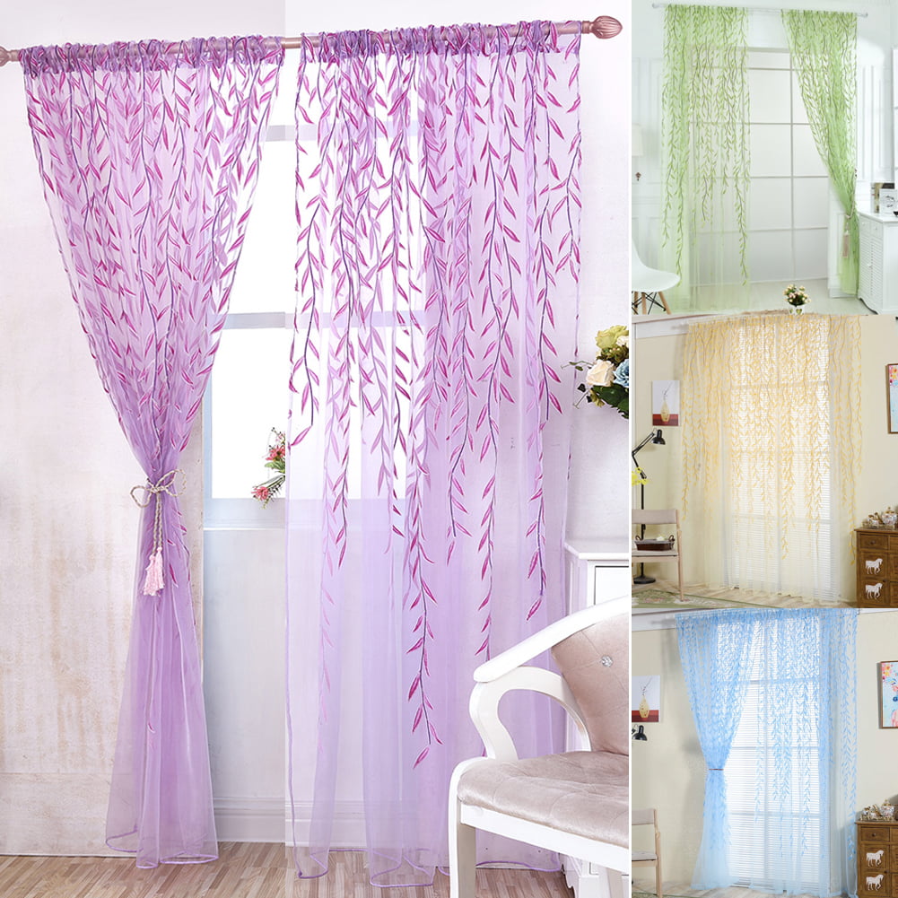 Leaf Door Drapes Voile Window Sheer Curtain Panel for Bedroom Living Room 1M*2M 