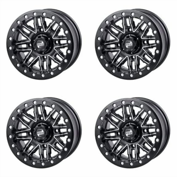 (4 Pack) 4/137 Tusk Nebo Beadlock Wheel 14x7 4.0   3.0 Machined/Black For TEXTRON STAMPEDE 2018-2019