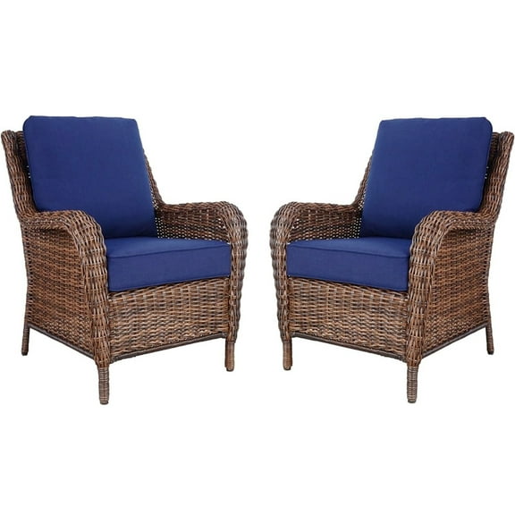 Outdoor Patio Chair Set 2-Piece Armchair Furniture Set All-Weather Wicker Chairs with Cushions for Deck Porch Pool Bistro Balcony