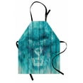thumbnail image 1 of Animal Apron Silhouette of a King Lion Tiger on Wooden Oak Planks Hippie Style Retro Image Print, Unisex Kitchen Bib Apron with Adjustable Neck for Cooking Baking Gardening, Cadet Blue, by Ambesonne, 1 of 3