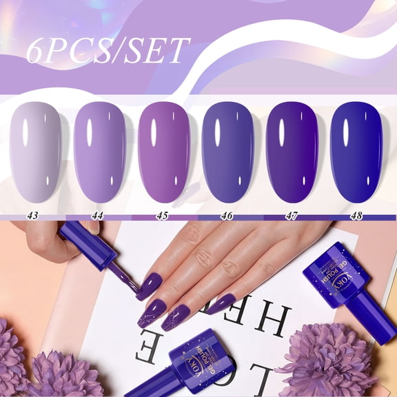 VOKY 6 Colors Gradient Purple Gel Nail Polish Set, Soak Off UV LED Violet Tone Nail Gel Kit,7.5ml Each,28  Days Long Lasting Elegant Manicure for Home Salon DIY Nail Art