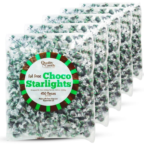 Quality Candy Company Choco-Mint Starlights – Chocolate & Mint Swirl Hard Candy Made with Real Cocoa and Peppermint Oil – Individually Wrapped for Restaurants, Offices & Parties, 5 LB Bulk Bag