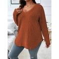 thumbnail image 4 of Women'S Plus Size Casual Knitted V-Neck Long Sleeve Sweater Orange Color XXXL, 4 of 8