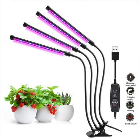 Grow light, grow light with stand, 4-head horticultural grow light, full spectrum grow light with USB charging cable