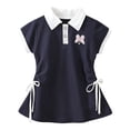 thumbnail image 2 of Teylalorva Girls Polo Dress, Knitted Cotton Waist-Cinching Short Sleeve Summer Floral Casual Uniform Dress Navy Size 3, 2 of 9