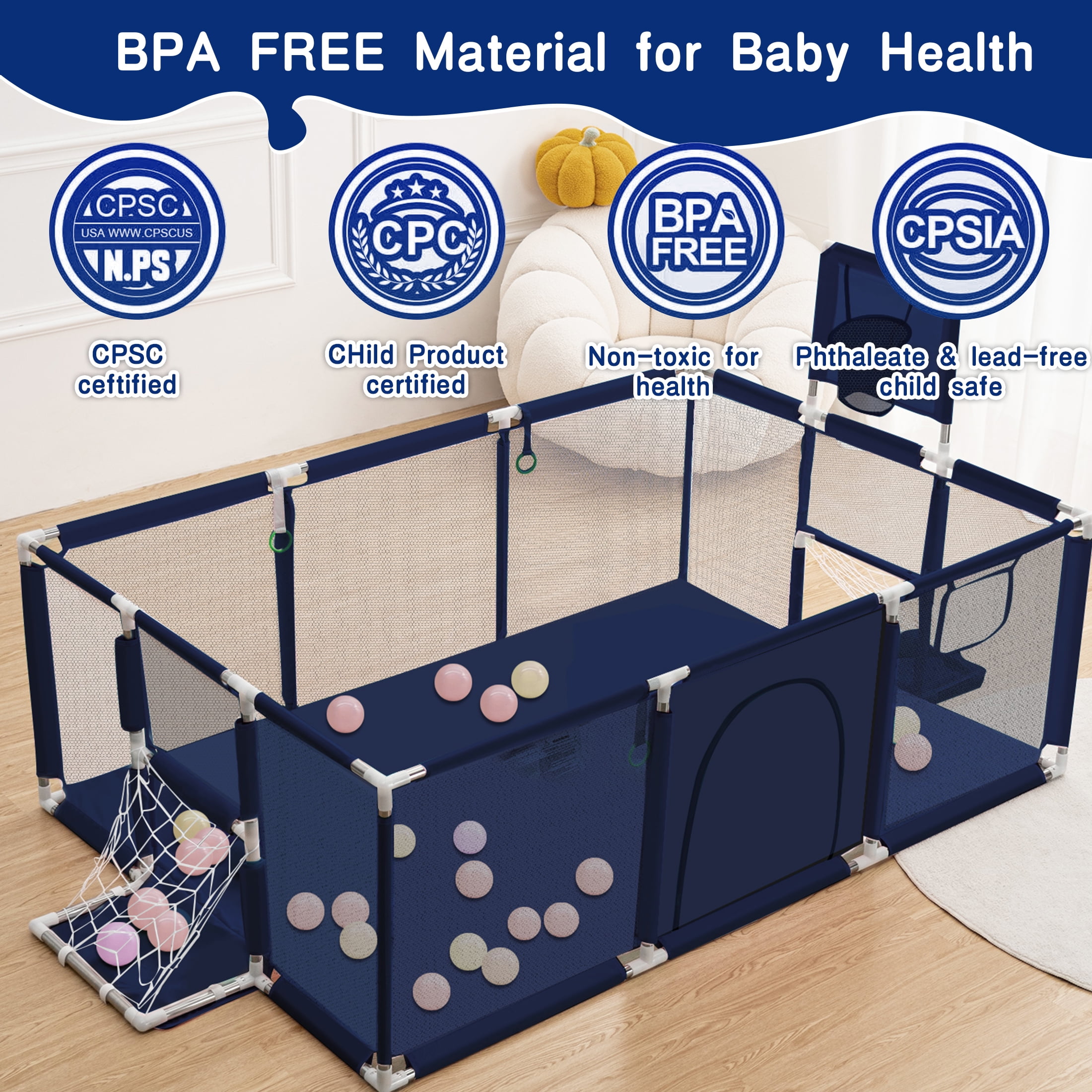 HioHa Extra Large Baby Playpen, Big Play Pens for Babies and Toddlers, Gap-Free, Climb-Proof Baby Playards for Indoor Fun, Baby Gate Playpen with Zippered Door and Storage Bag