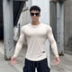 thumbnail image 1 of Camiseta informal de manga larga para hombre, Camisa lisa para gimnasio, Fitness, culturismo, Tops de moda para hombre, ropa de rayas delgadas, Otoño e Invierno, 1 of 5