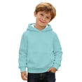 thumbnail image 4 of GobdXE Solid Cotton Blend Girls Pullover Hoodie Long Sleeve Waffle Texture Kangaroo Pocket Bubble Sleeve Loose Casual Children Sweatshirt,9-10 Years(Light Blue), 4 of 6