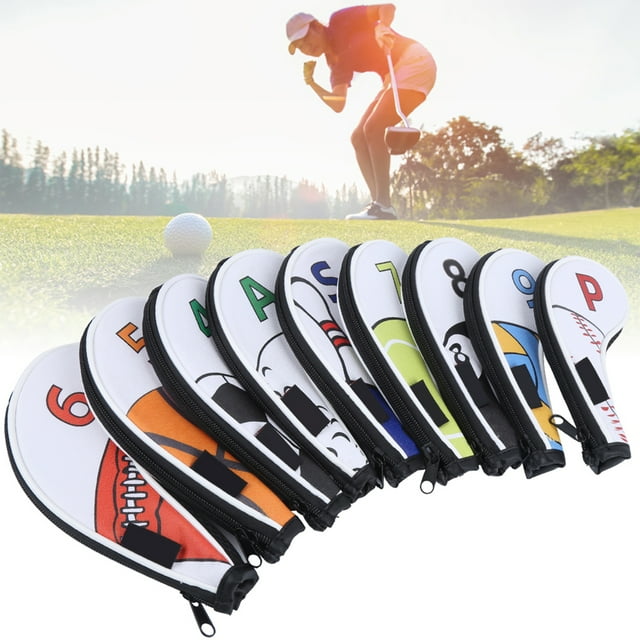 9Pcs Club Head Cover, Zipper Iron Covers, Sport Pattern for Gift All Brands
