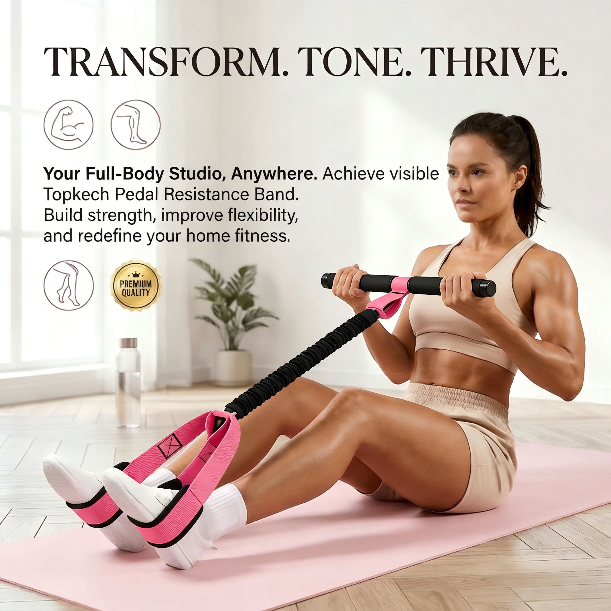 Topkech Pedal Resistance Band with Handle for Home Fitness