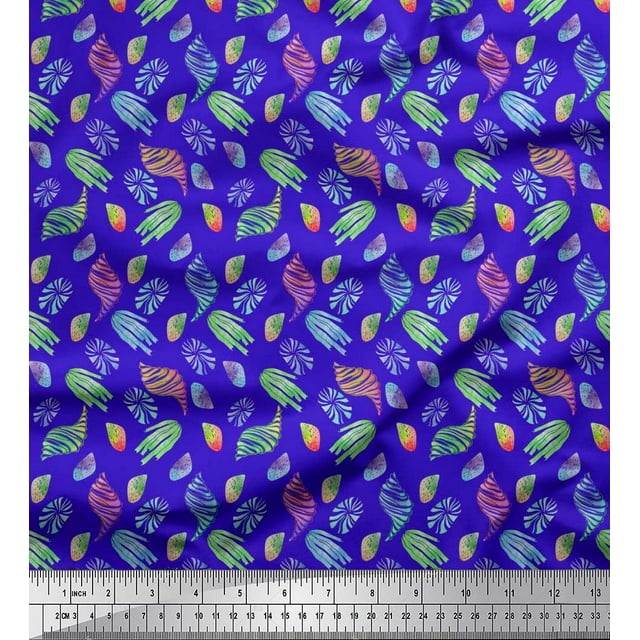 Soimoi Rayon Fabric Coral & Seashell Ocean Print Sewing Fabric Yard 56 Inch Wide