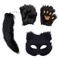 thumbnail image 2 of Conjunto de máscara y cola de animal, lindos accesorios, conjunto de disfraz de zorro para cosplay, cola larga para negro, 2 of 9