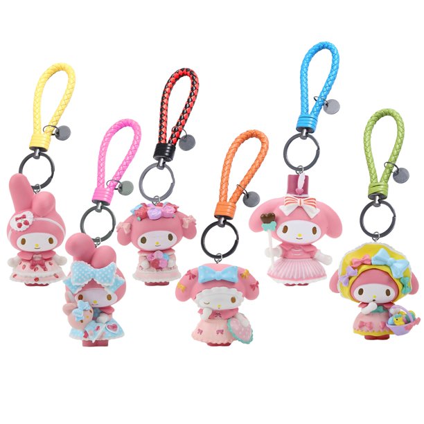 Figuras de acción de Hello Kitty Kuromi My Melody para niños, modelo de muñeca de Pvc, adorno colgante, regalo, 6 unidades por juego