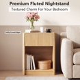 thumbnail image 4 of Fluted Nightstand with Charging Station and LED Light, Mid Century Modern Bedside Table with Drawer and Open Storage Shelf, Rounded Corners End Table for Bedroom Living Room, Natural Wood, 4 of 9