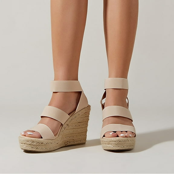 Floenr Womens Sandals Flip Flops for Women,Women Shoes Casual Peep Toe Wedges Super High Heels Fashion Elastic Lace-up Sandals