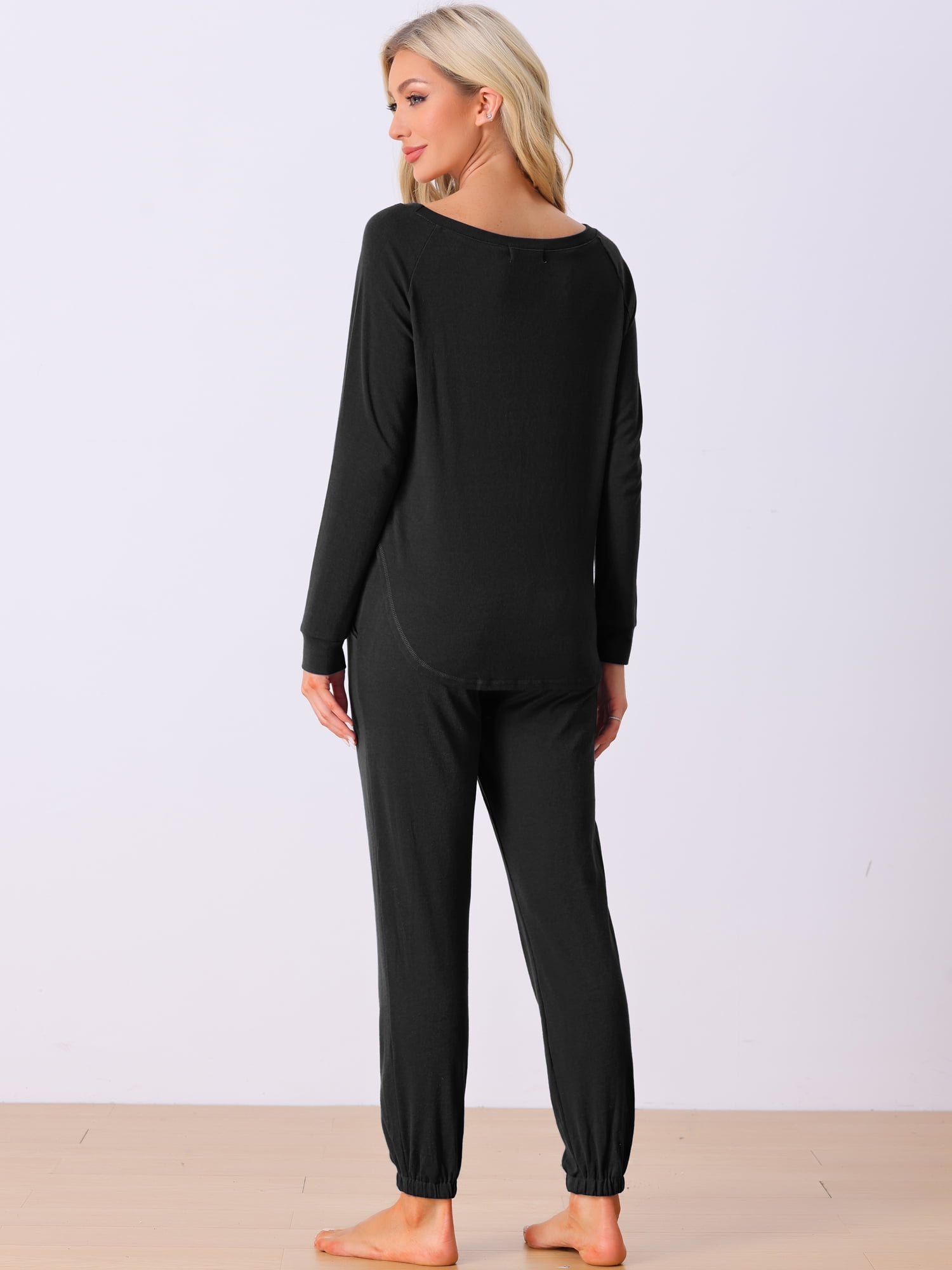 DARING DIVA Women's Travel Outfit Knit Long Sleeve Loungewear Set M Black