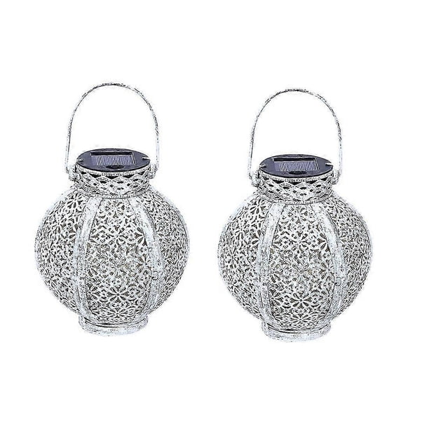 2 Pack Solar Lanterns Outdoor Hanging, Retro Large Solar Lantern Lamps Outdoor Waterproof with Handle, Metal Decorative