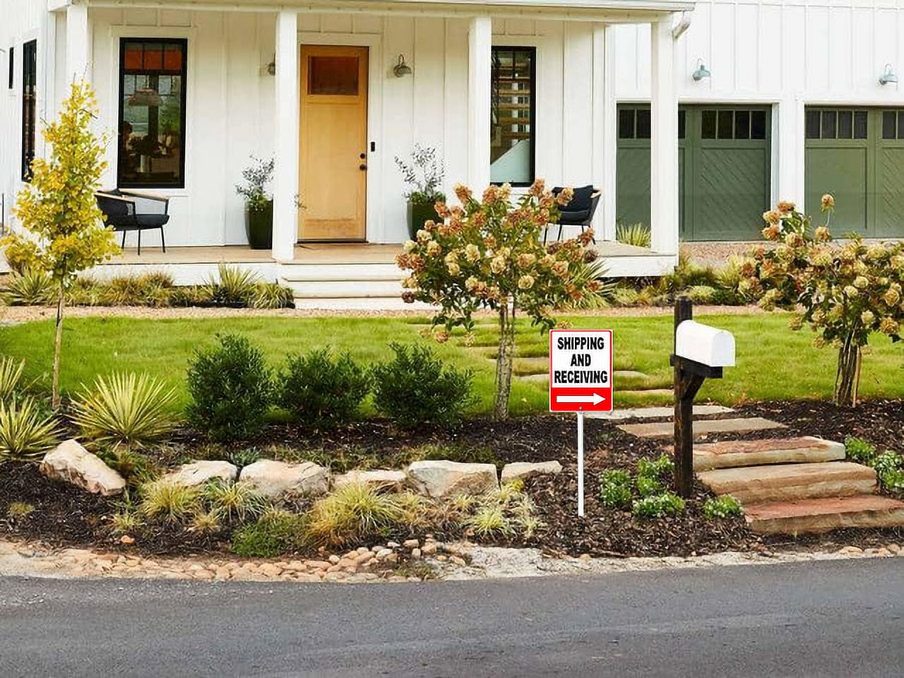 Shipping And Receiving Sign With Metal Stake, 8" x 23.6" Aluminum Yard Sign for Street, Garden Lawn Neighborhoods