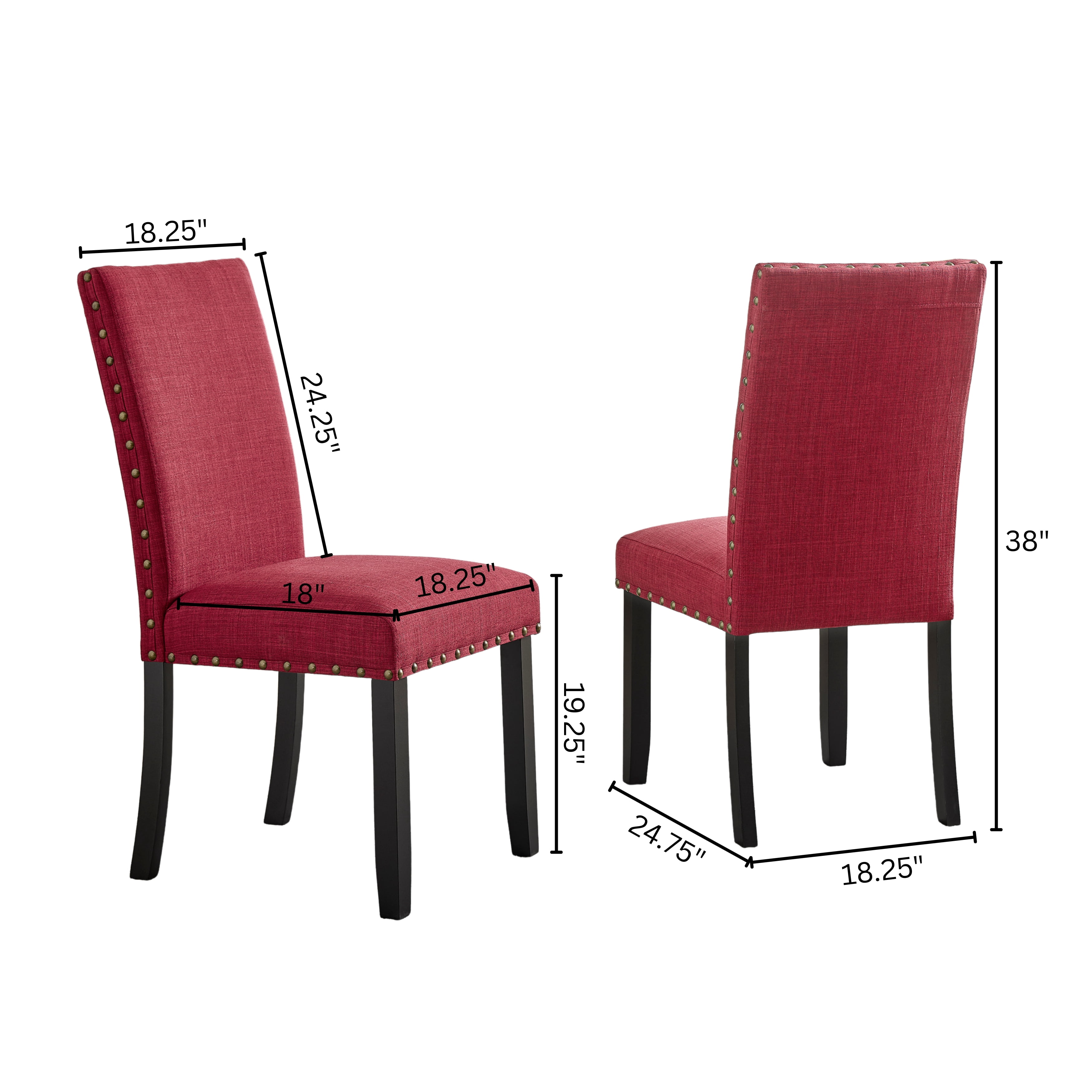 Roundhill Furniture Biony Fabric Dining Chairs with Nailhead Trim, Set of 2, Red
