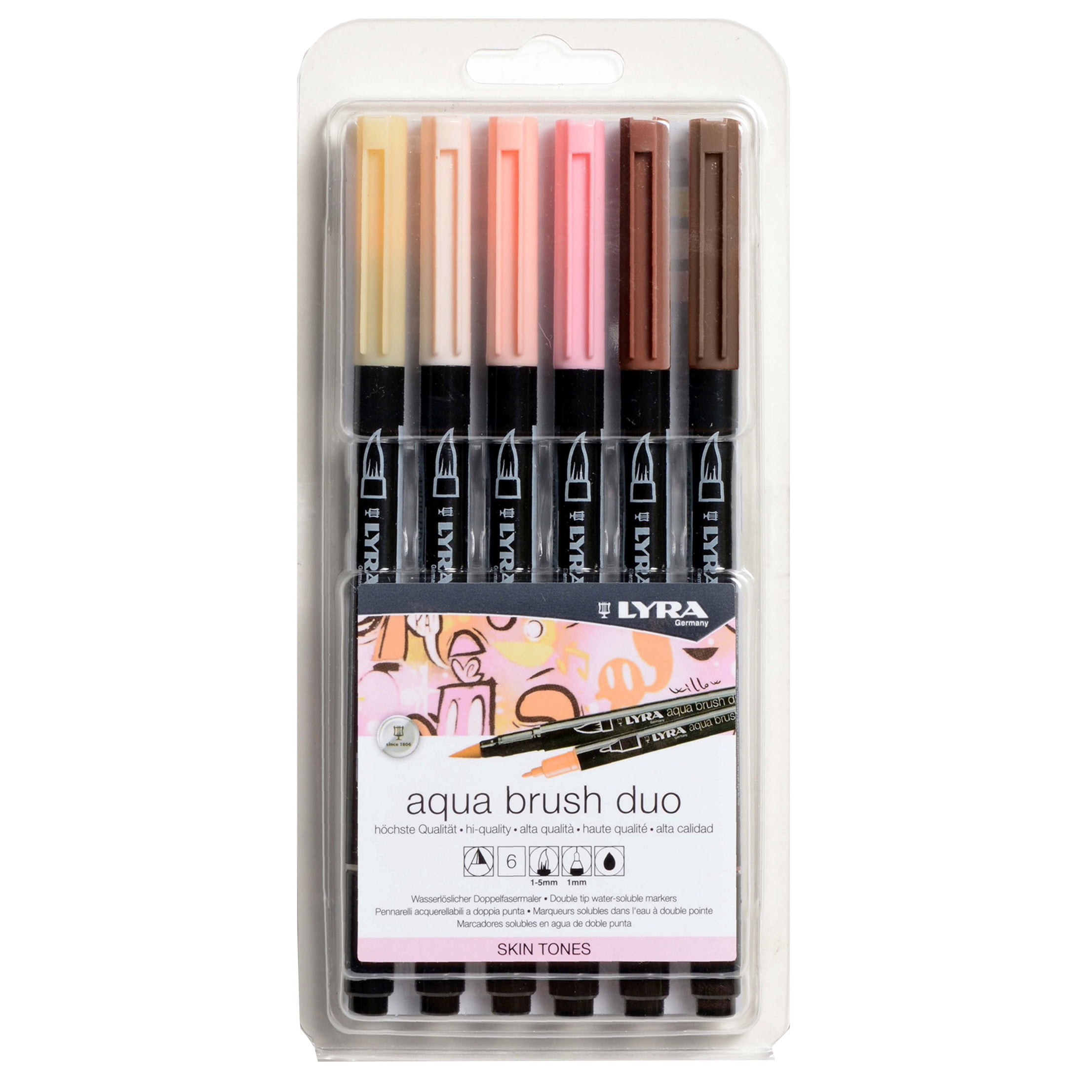 Lyra Aqua Brush Duo Dual Tip Markers, Neutral & Tan Tones Set, Assorted Colors, 6 Piece, 2 Pack