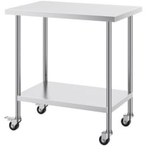 KFFKFF Stainless Steel Work Table 24 x 36 x 38 Inch, Mobile with 4 Wheels, Adjustable to 3 Heights, Durable Food Prep Table for Commercial Kitchens and Restaurants, Silver