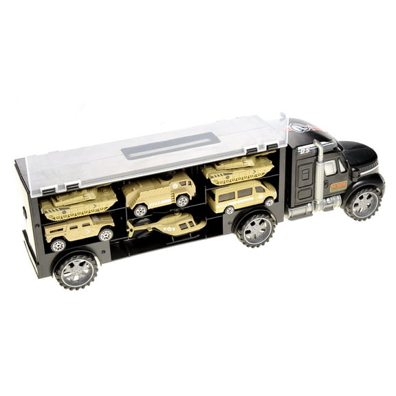 Military Transport Car Carrier With 6 Army Cars T35A Army Tank Model