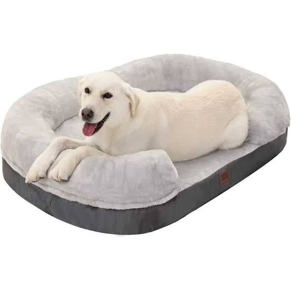 Pettycare 38 inches Memory Foam Dog Beds for Large Dogs, Orthopedic Dog Bed Washable with Removable Cover and Waterproof Liner, Couch Pet Bed Sofa with Sides and Nonskid Bottom, Fits up to 75lbs, Grey