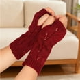 thumbnail image 2 of Arm Warmers Winter Long Arm Fingerless Gloves Long Stretchy Knit Mitten Gloves Wrist Warmer with Thumb Hole, 2 of 3