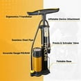 thumbnail image 6 of Hycline Bike Floor Pump Presta and Schrader Valve 160 PSI High Pressure with Gauge, 6 of 8