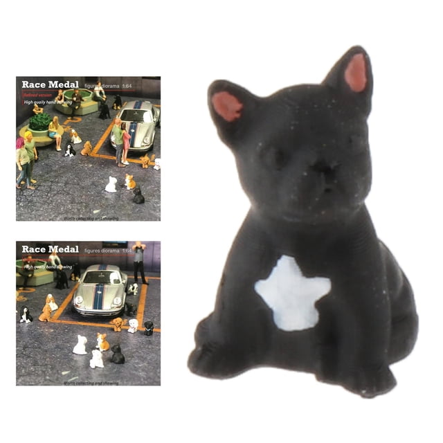 Paisaje de diorama perfke Mini perro resina decoración en Sentado negro 1:64