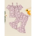 thumbnail image 2 of FEORJGP Kids Baby Girl 2Pcs Summer Outfits 1T-5T Toddler Off Shoulder T-Shirts Floral Print Tops + Flare Pants Set Infant Little Girls Fashion Cute Casual Clothes for Daily Vacation, 2 of 8