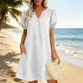 thumbnail image 5 of YuXingFu Loose Cotton Casual Dresses Women Maxi V-Neck Plus Size Womens Dress Short Sleeve for Spring Long Casual Summer White S, 5 of 6